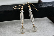 Load image into Gallery viewer, Costume Rose Quartz Crystal Bead Gold Tone Hook 1.75&quot; Earrings
