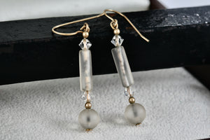 Costume Rose Quartz Crystal Bead Gold Tone Hook 1.75" Earrings