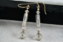 Load image into Gallery viewer, Costume Rose Quartz Crystal Bead Gold Tone Hook 1.75&quot; Earrings
