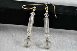 Costume Rose Quartz Crystal Bead Gold Tone Hook 1.75" Earrings