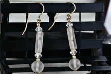 Load image into Gallery viewer, Costume Rose Quartz Crystal Bead Gold Tone Hook 1.75&quot; Earrings
