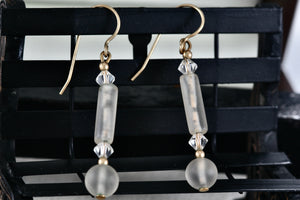 Costume Rose Quartz Crystal Bead Gold Tone Hook 1.75" Earrings