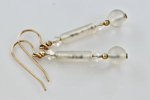 Costume Rose Quartz Crystal Bead Gold Tone Hook 1.75" Earrings