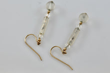 Load image into Gallery viewer, Costume Rose Quartz Crystal Bead Gold Tone Hook 1.75&quot; Earrings
