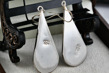 Load image into Gallery viewer, Alpaca Large Teardrop Black Enamel &amp; Pearl Flower Inlay Dangle Hook Earrings
