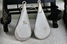 Load image into Gallery viewer, Alpaca Large Teardrop Black Enamel &amp; Pearl Flower Inlay Dangle Hook Earrings
