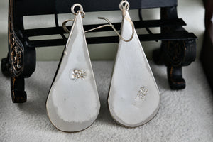 Alpaca Large Teardrop Black Enamel & Pearl Flower Inlay Dangle Hook Earrings