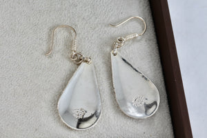 Hecho En Mexico Silver Large Dangle Teardrop Island Themed Etched Earrings