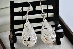 Hecho En Mexico Silver Large Dangle Teardrop Island Themed Etched Earrings