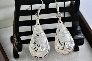 Hecho En Mexico Silver Large Dangle Teardrop Island Themed Etched Earrings