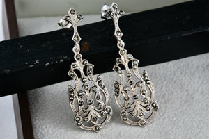 Sterling Silver Large Rhinestone Chandelier Swing Drop 2" Earrings