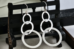 Sterling Silver Triple interlocking Ascending Circles Dangling Hook Earrings