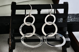 Sterling Silver Triple interlocking Ascending Circles Dangling Hook Earrings