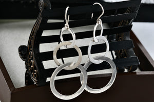 Sterling Silver Triple interlocking Ascending Circles Dangling Hook Earrings