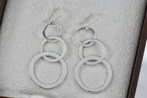 Sterling Silver Triple interlocking Ascending Circles Dangling Hook Earrings