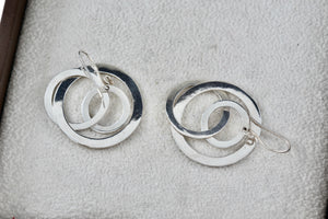 Sterling Silver Triple interlocking Ascending Circles Dangling Hook Earrings