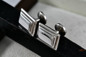 Vintage KC Men's Silver Tone Rectangle Engraved Footprints Cufflinks