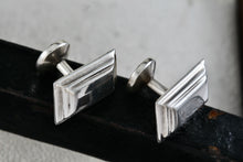 Load image into Gallery viewer, Vintage KC Men&#39;s Silver Tone Rectangle Engraved Footprints Cufflinks
