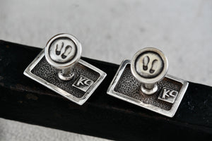 Vintage KC Men's Silver Tone Rectangle Engraved Footprints Cufflinks