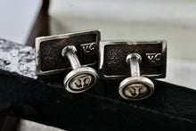 Load image into Gallery viewer, Vintage KC Men&#39;s Silver Tone Rectangle Engraved Footprints Cufflinks
