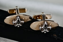 Load image into Gallery viewer, Vintage Swank Gold Tone Oval Fleur De Lis Silver Tone Cufflinks
