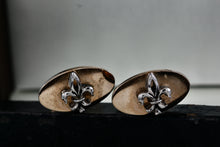 Load image into Gallery viewer, Vintage Swank Gold Tone Oval Fleur De Lis Silver Tone Cufflinks
