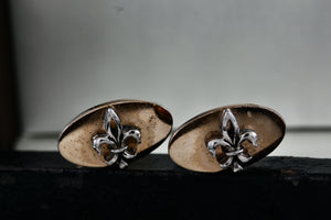 Vintage Swank Gold Tone Oval Fleur De Lis Silver Tone Cufflinks