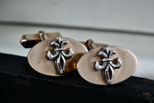 Load image into Gallery viewer, Vintage Swank Gold Tone Oval Fleur De Lis Silver Tone Cufflinks
