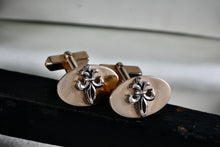 Load image into Gallery viewer, Vintage Swank Gold Tone Oval Fleur De Lis Silver Tone Cufflinks
