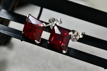 Load image into Gallery viewer, Sterling Silver Square Red Garnet Stud Earrings
