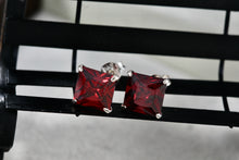 Load image into Gallery viewer, Sterling Silver Square Red Garnet Stud Earrings
