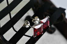 Load image into Gallery viewer, Sterling Silver Square Red Garnet Stud Earrings
