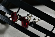 Load image into Gallery viewer, Sterling Silver Square Red Garnet Stud Earrings
