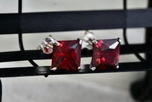 Load image into Gallery viewer, Sterling Silver Square Red Garnet Stud Earrings
