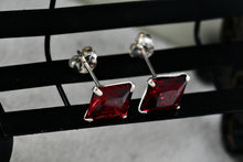 Load image into Gallery viewer, Sterling Silver Square Red Garnet Stud Earrings
