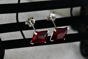 Sterling Silver Square Red Garnet Stud Earrings