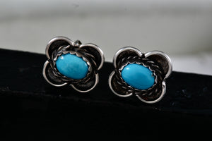 Sterling Silver Native American Oval Turquoise Bead Butterfly Stud Earrings