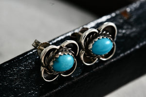 Sterling Silver Native American Oval Turquoise Bead Butterfly Stud Earrings