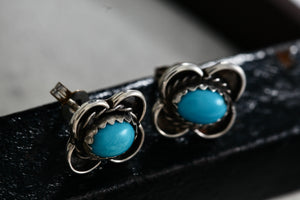 Sterling Silver Native American Oval Turquoise Bead Butterfly Stud Earrings