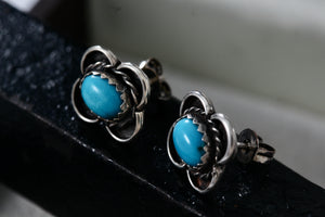 Sterling Silver Native American Oval Turquoise Bead Butterfly Stud Earrings