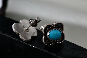 Sterling Silver Native American Oval Turquoise Bead Butterfly Stud Earrings