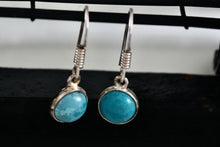 Load image into Gallery viewer, Sterling Silver Native American Round Dangle Turquoise Stone Hook Earrings
