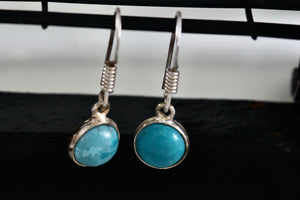 Sterling Silver Native American Round Dangle Turquoise Stone Hook Earrings