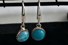 Load image into Gallery viewer, Sterling Silver Native American Round Dangle Turquoise Stone Hook Earrings
