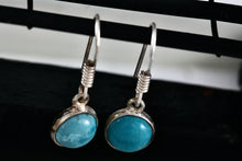 Load image into Gallery viewer, Sterling Silver Native American Round Dangle Turquoise Stone Hook Earrings
