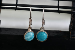 Sterling Silver Native American Round Dangle Turquoise Stone Hook Earrings