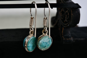 Sterling Silver Native American Round Dangle Turquoise Stone Hook Earrings