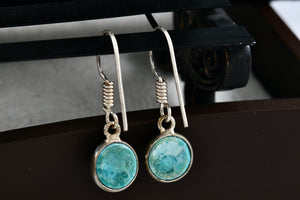 Sterling Silver Native American Round Dangle Turquoise Stone Hook Earrings