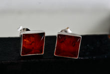 Load image into Gallery viewer, Sterling Silver Square Orange Amber Gemstone Stud Earrings
