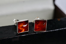 Load image into Gallery viewer, Sterling Silver Square Orange Amber Gemstone Stud Earrings
